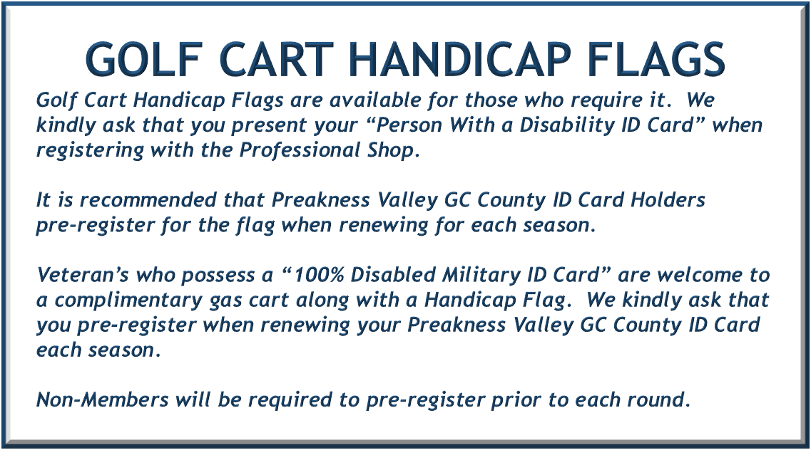 COUNTY ID CARDS Preakness Valley Golf Course