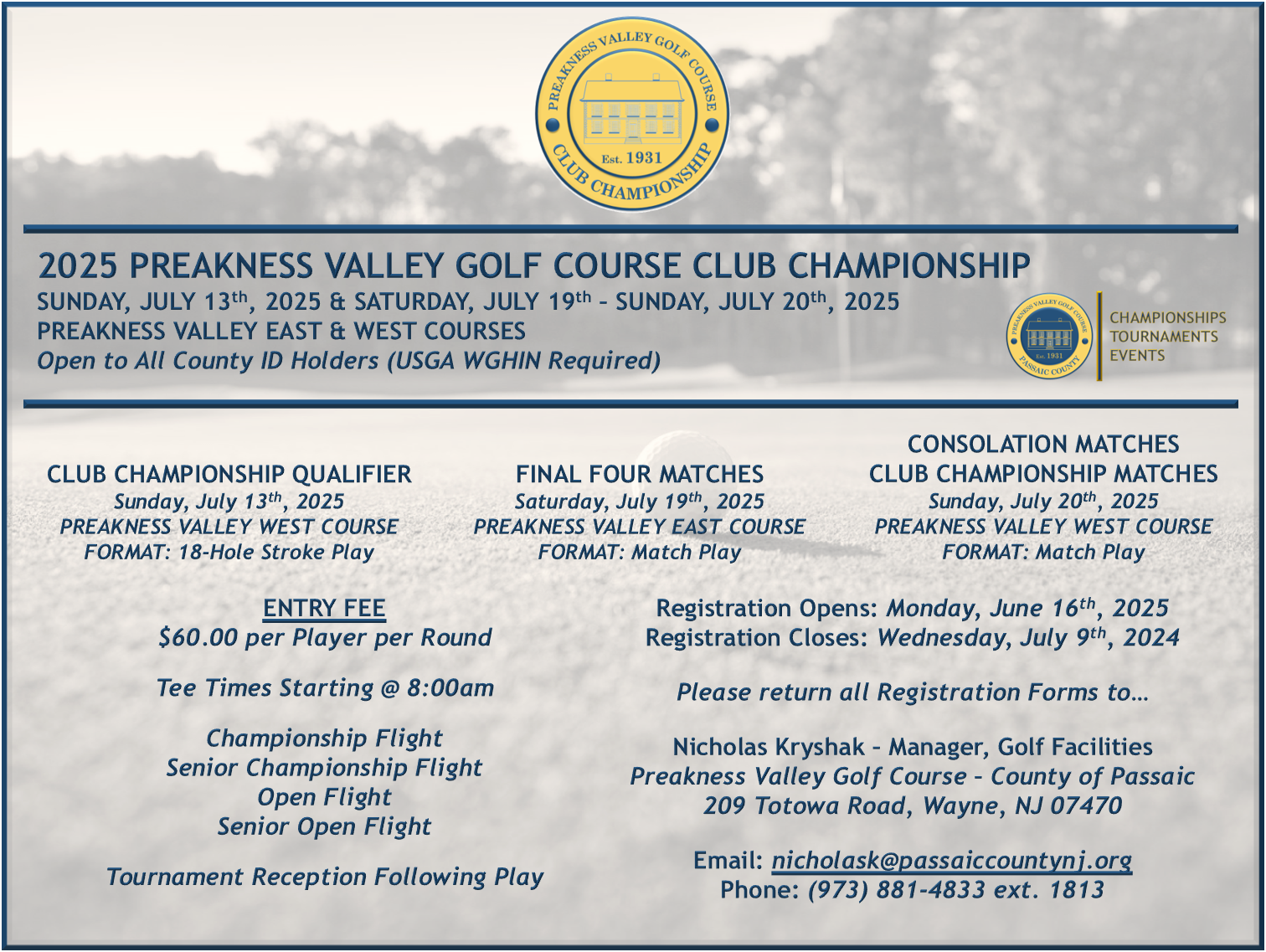 PVGC CLUB CHAMPIONSHIP Preakness Valley Golf Course PVGC CLUB CHAMPIONSHIP Preakness Valley Golf Course